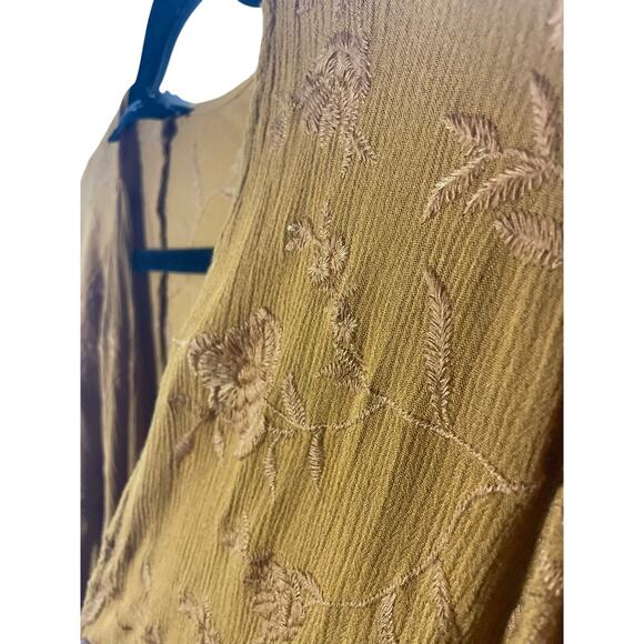 Forever 21 S Embroidered Bohemian Gypsy Western Open Front Mustard Kimono - Picture 3 of 6